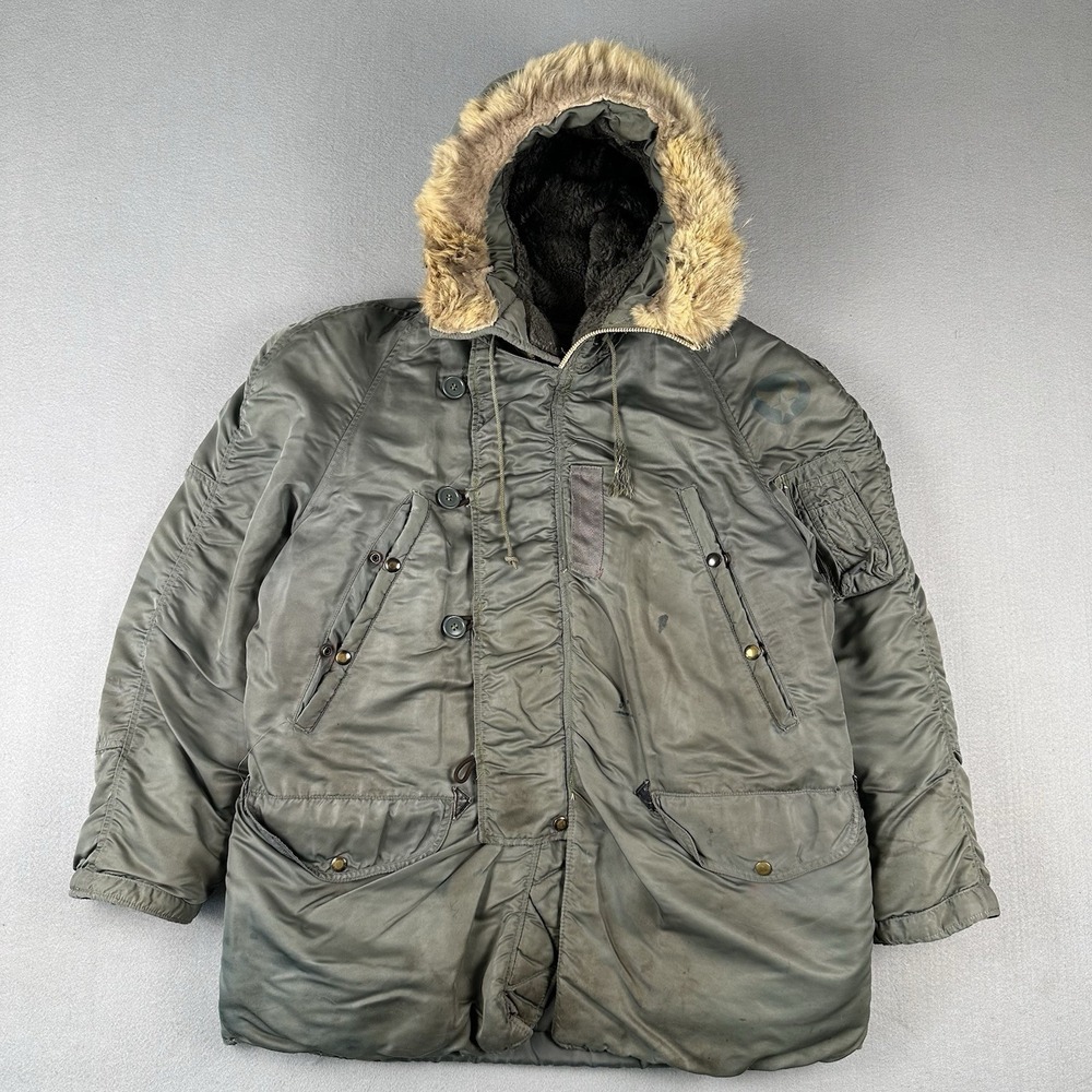 Vintage 50s US Air Force N-3B Snorkel Parka Large Green Fur Military Jacket